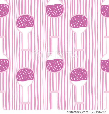 Purple and lilac tones seamless doodle pattern with flasks. Striped background. Lab backdrop. 72196284