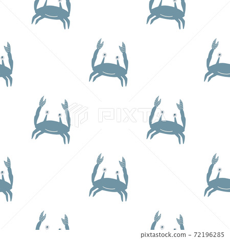 Isolated seamless nature pattern with blue crabs cute silhouettes. Childish fauna ornament with white background. 72196285