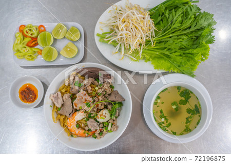 Top view photo of Vietnam rice noodles mixed with meats 72196875