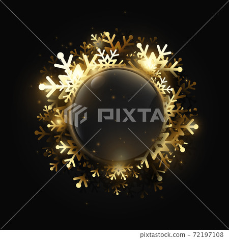 Merry Christmas and Happy New Year. Shining gold Snowflakes. Greeting card, holiday banner 72197108