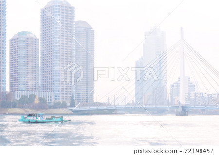 Scenery of a waterside town full of light: Sumida River and Chuo Ohashi where blue boats go Watercolor style Scenery of a waterside town full of light: Sumida River and Chuo Ohashi where blue boats go Watercolor style 72198452