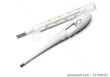 Electronic digital and Glass mercury celsius thermometer isolated on white background Electronic digital and Glass mercury celsius thermometer isolated on white background 72198650
