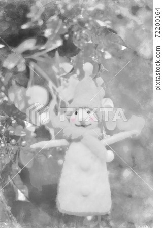 Christmas image A cute snowman ornament with a smile Black and white watercolor style 72200164