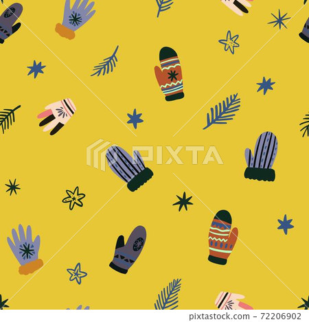 Cute vector seamless pattern of winter clothing accessories on white background. Freehand drawn doodle elements.  72206902