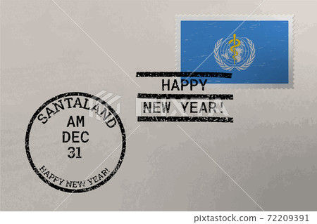 Postage stamp envelope with WHO flag and New Year stamps, vector Postage stamp envelope with WHO flag and New Year stamps, vector 72209391
