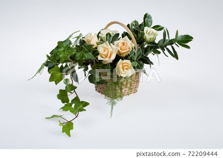 Wicker Basket With White Roses Wicker Basket With White Roses 72209444