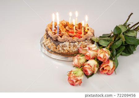 Cake With Candles And Flowers Cake With Candles And Flowers 72209456