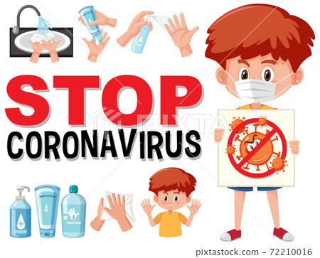 Stop coronavirus with boy holding stop coronavirus - Stock Illustration ...