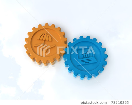 Work-life balance between work and vacation represented by gears CG illustration 72210265