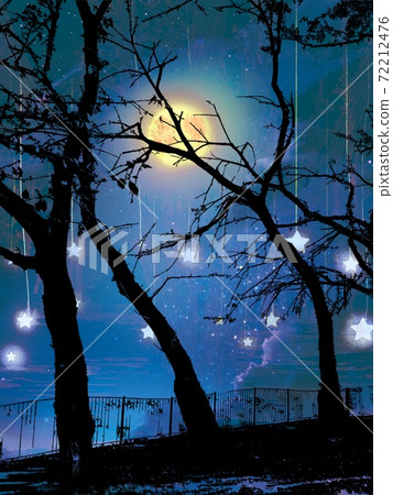 黃色的滿月,流星和一棵可疑的老樹的山水畫 黃色的滿月,流星和一棵可疑的老樹的山水畫 72212476