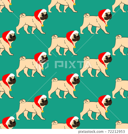 Pug in christmas costume vector seamless pattern - Stock Illustration ...