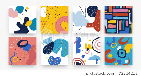 Trendy doodle poster. Scribble modern set of hand drawn patterns for textile print and social media posts. Vector geometric creative shapes, decorative minimal square background collection 72214215