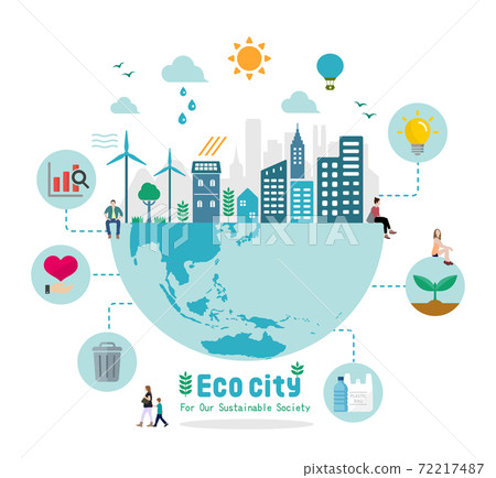 Illustration of urban life with consideration for eco-ecology, nature and environmental protection Illustration of urban life with consideration for eco-ecology, nature and environmental protection 72217487