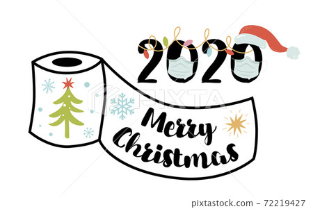Lockdown Christmas 2020 Merry Quarantined Christmas with toilet paper, medical face mask isolated element Lockdown Christmas 2020 Merry Quarantined Christmas with toilet paper, medical face mask isolated element 72219427