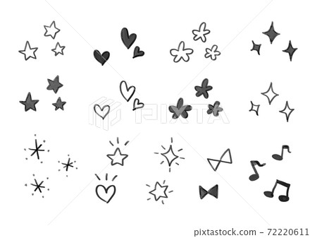 A set of fashionable and simple handwritten materials, musical notes, stars, hearts, ribbons 72220611