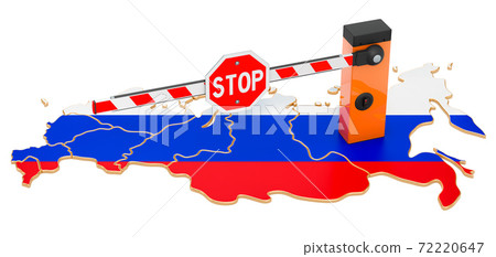 Border close in Russia. Customs and border protection concept. 3D rendering Border close in Russia. Customs and border protection concept. 3D rendering 72220647