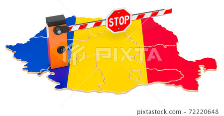 Border close in Romania. Customs and border protection concept. 3D rendering Border close in Romania. Customs and border protection concept. 3D rendering 72220648