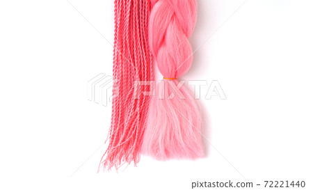 Pink kanekalon hangs on a white background 72221440