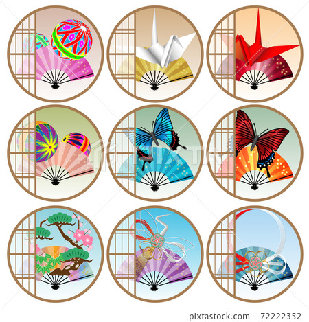 Japanese-style colored paper design (Temari, paper cranes, butterflies, Mizuhiki, Shochikuume) 72222352