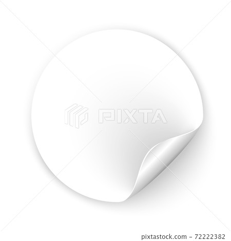 Round empty sticker with rolled corner and shadow. Realistic blank white promotional label with curled edge. Adhesive circle price tag mockup. Vector illustration Round empty sticker with rolled corner and shadow. Realistic blank white promotional label with curled edge. Adhesive circle price tag mockup. Vector illustration 72222382