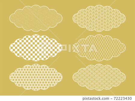 Japanese pattern cloud Illustration material Golden background (Saaya-shaped checkered pattern Kagome Bishamon Kameko Tachibana Qinghai wave) 72223430