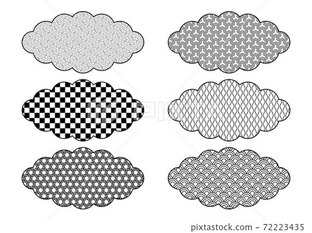Japanese pattern cloud Illustration material Black (Saaya-shaped checkered pattern Kagome Bishamon Tortoise shell Tachibana Qinghai wave) 72223435