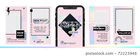 Set of abstract trendy design for stories with dispersion effect. Editable template for social networks stories. For create trendy stories, sales, poster, new posts in memphis and hipster style. Set of abstract trendy design for stories with dispersion effect. Editable template for social networks stories. For create trendy stories, sales, poster, new posts in memphis and hipster style. 72223948