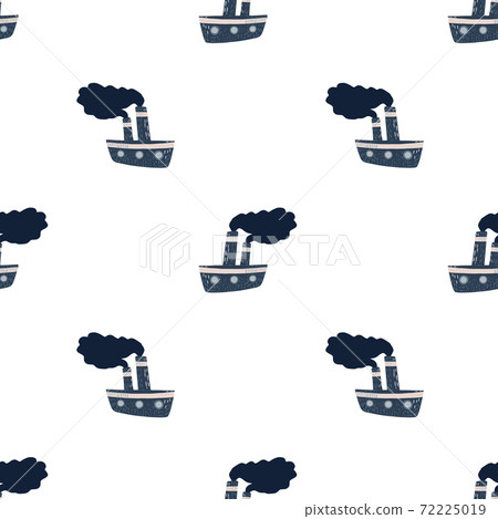 Isolated seamless doodle pattern with navy blue steamship silhouettes. White background. Isolated seamless doodle pattern with navy blue steamship silhouettes. White background. 72225019