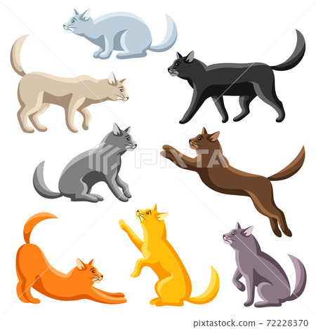 Set of stylized cats in various poses. - Stock Illustration [72228370 ...