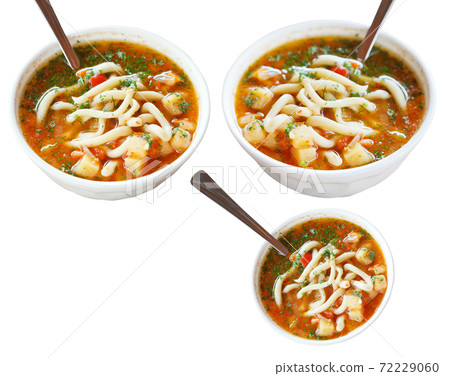 set of central asian Laghman soups in white bowl 72229060