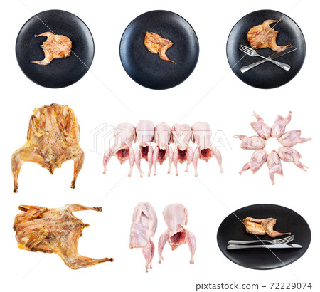 set of raw and roasted quails isolated on white set of raw and roasted quails isolated on white 72229074