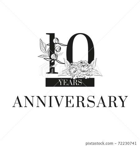 Inscription Tenth Anniversary decorated with peony 72230741