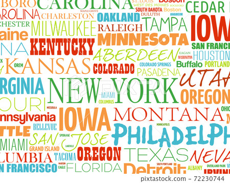 USA cities names word cloud collage, concept background 72230744