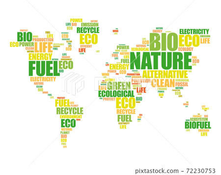 Ecology theme World Map in Typography word cloud - Stock Illustration ...