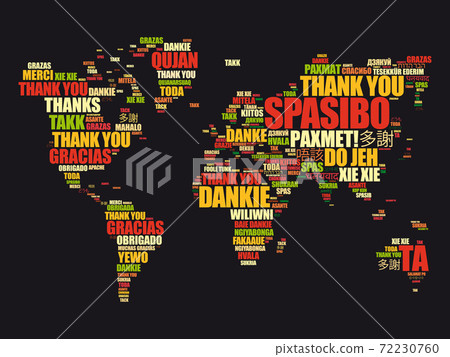 Thank You in many languages World Map in Typography Thank You in many languages World Map in Typography 72230760
