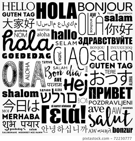 Hello word cloud in different languages of the world, background 72230777