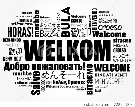 Welkom (Welcome in Afrikaans) word cloud in different languages 72231120