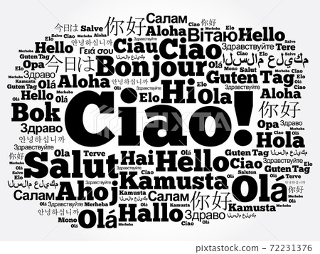 Ciao (Hello Greeting in Italian) word cloud in different languages 72231376