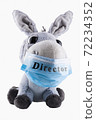 Director donkey in a medical mask. Humor. Mockery. Soft toy on a white background. Isolate. 72234352