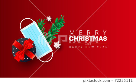 2021 Happy New Year and Merry Christmas horizontal greeting card design template with decor gift box, snow, christmas pine and protective medical mask on gradient background 2021 Happy New Year and Merry Christmas horizontal greeting card design template with decor gift box, snow, christmas pine and protective medical mask on gradient background 72235111