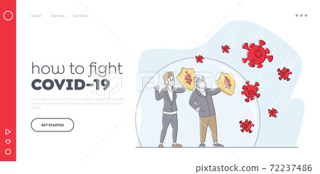 Teamwork, Leadership Landing Page Template. Business Leader Characters inside of Huge Bubble Screen Protect from Covid 72237486