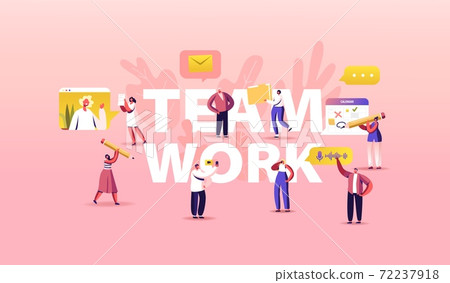 Team Work Concept. Businesspeople Teamwork Cooperation, Office Employees Collective Work, Partnership Business Meeting 72237918