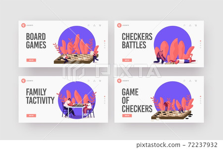 Boardgame Recreation, Leisure, Family Hobby Landing Page Template Set. Tiny Characters Playing Huge Checkers. Board Game Boardgame Recreation, Leisure, Family Hobby Landing Page Template Set. Tiny Characters Playing Huge Checkers. Board Game 72237932