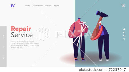 Shoemakers or Handyman Service Landing Page Template. Tiny Characters Holding Huge Nails and Hammer for Shoes Repair Shoemakers or Handyman Service Landing Page Template. Tiny Characters Holding Huge Nails and Hammer for Shoes Repair 72237947
