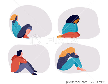 Young people, teenagers, suffering from psychological diseases, anxiety. Girls and boys sitting sad Young people, teenagers, suffering from psychological diseases, anxiety. Girls and boys sitting sad 72237996