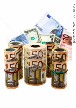 Monetary denominations of different advantage, white background Monetary denominations of different advantage, white background 72238357