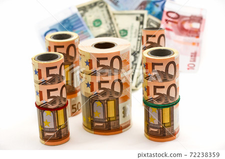 Monetary denominations of different advantage, white background Monetary denominations of different advantage, white background 72238359