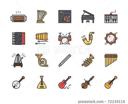 Set of Musical Instruments Color Line Icons. Piano, Accordion, Guitar and more Set of Musical Instruments Color Line Icons. Piano, Accordion, Guitar and more 72239118
