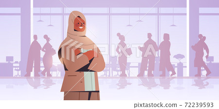 arab businesswoman leader standing in front of businesspeople silhouettes business competition leadership 72239593