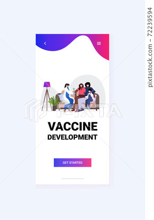 female doctor vaccinating african american family patients in masks to fight against coronavirus vaccine development 72239594